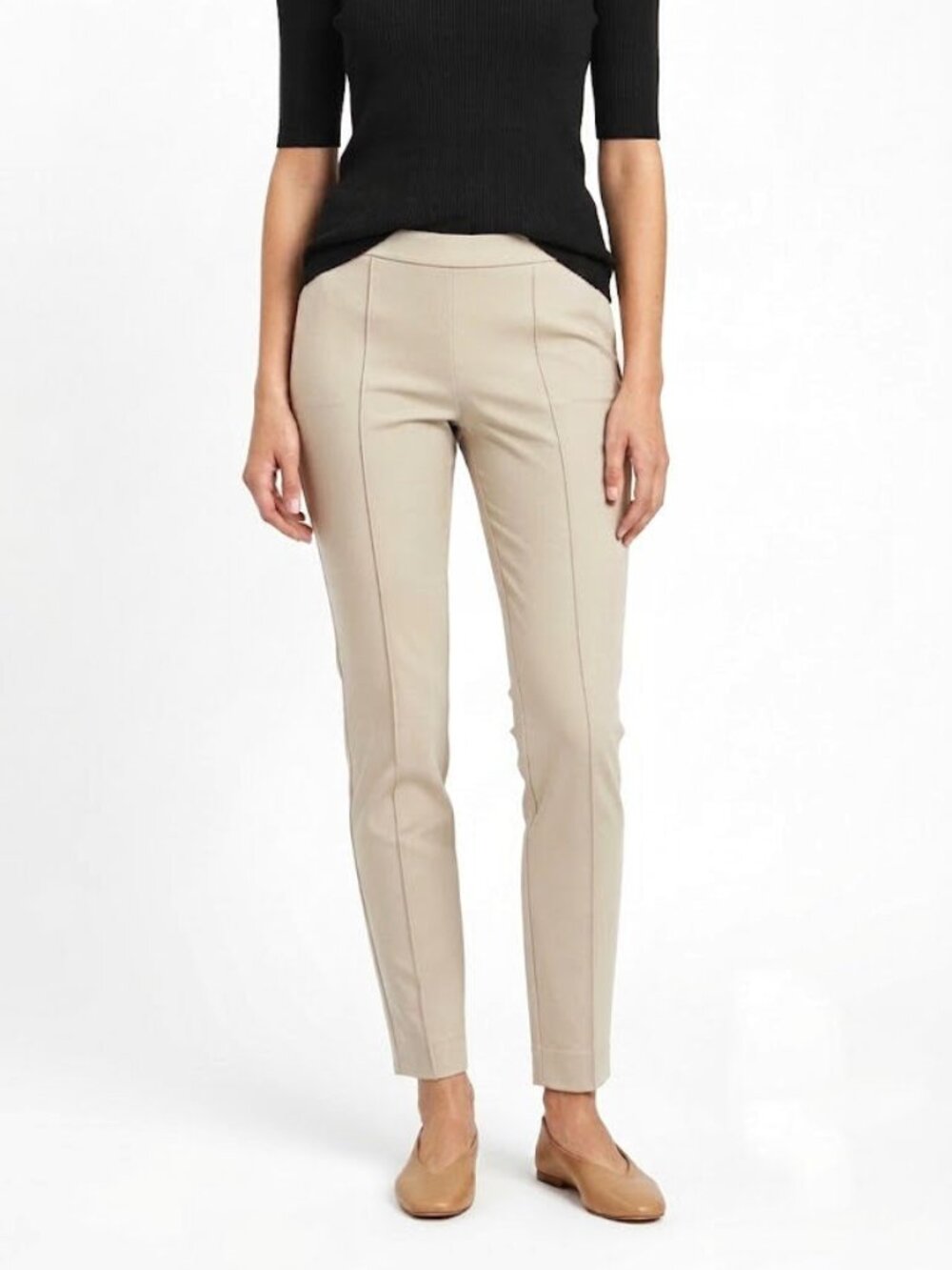St. John Cotton Blend Flat Front Straight Leg Pants, Beige, Womens Size 4